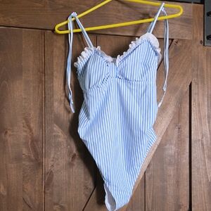 Cupshe Light Blue and White Striped One-Piece Swimsuit